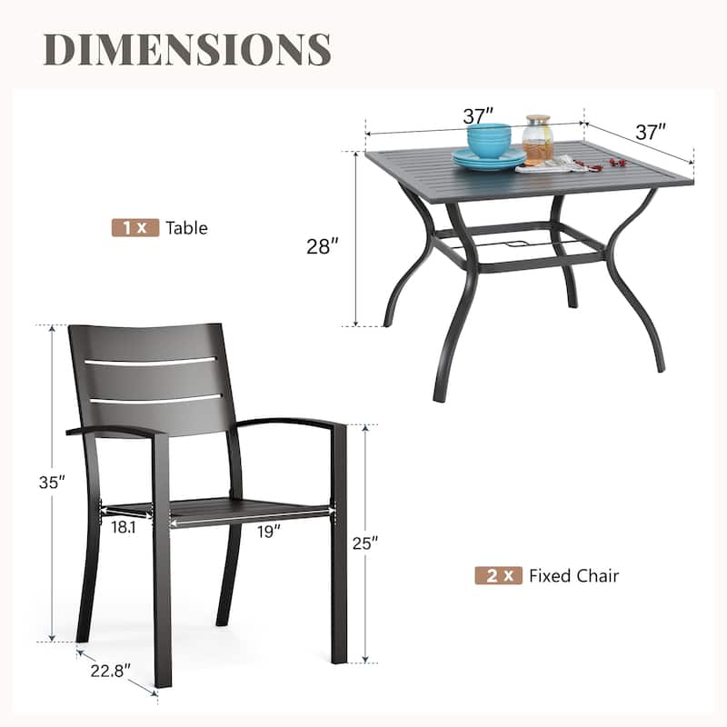 MAISON ARTS Outdoor 5 Pieces Dining Set Metal Table with Umbrella Hole & Stackable Patio Dining Chairs