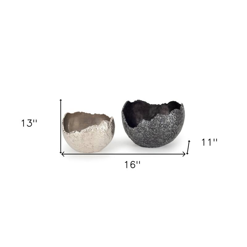 HomeRoots Set of Two Gray And Silver Aluminum Decorative Bowls - 16' X '11' X '13