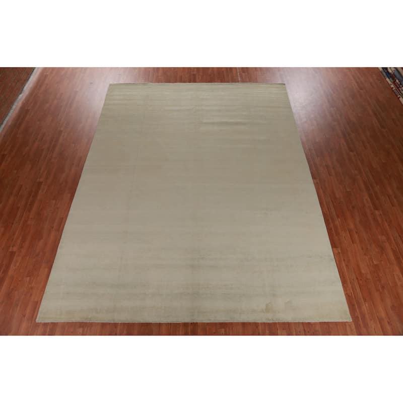 Hand Knotted Oriental 100% Wool Carpet Modern Solid Green Gabbeh Area Rug - 12' 11'' X 9' 10''