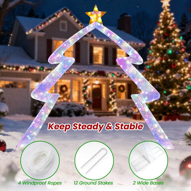 Costway 8.8 FT Christmas Tree-shaped Archway with Top Star, Adjustable - as pic shows - See Details