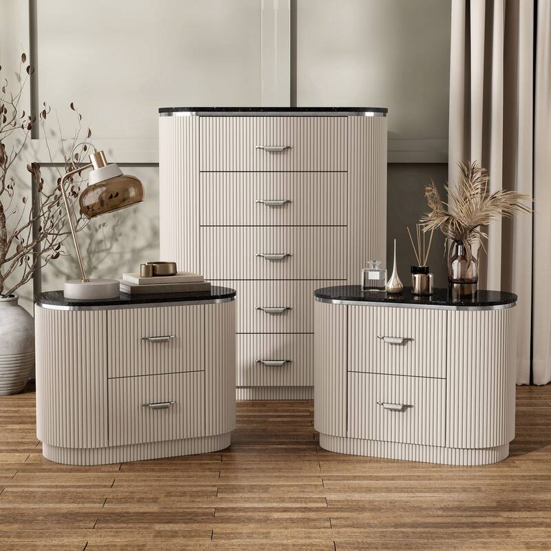 Furniture of America Leander Modern 3-Piece Light Grey Chest and 2 Nightstand Bedroom Set - Light Grey