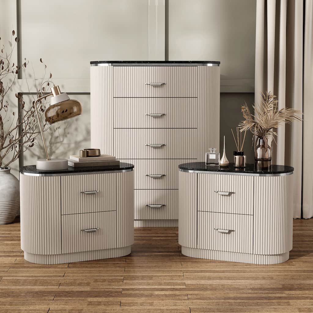 Furniture of America Leander Modern 3-Piece Light Grey Chest and 2 Nightstand Bedroom Set