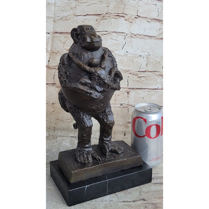 Pico Abstract Baboon And Baby Monkey Bronze Sculpture Marble Statue Art