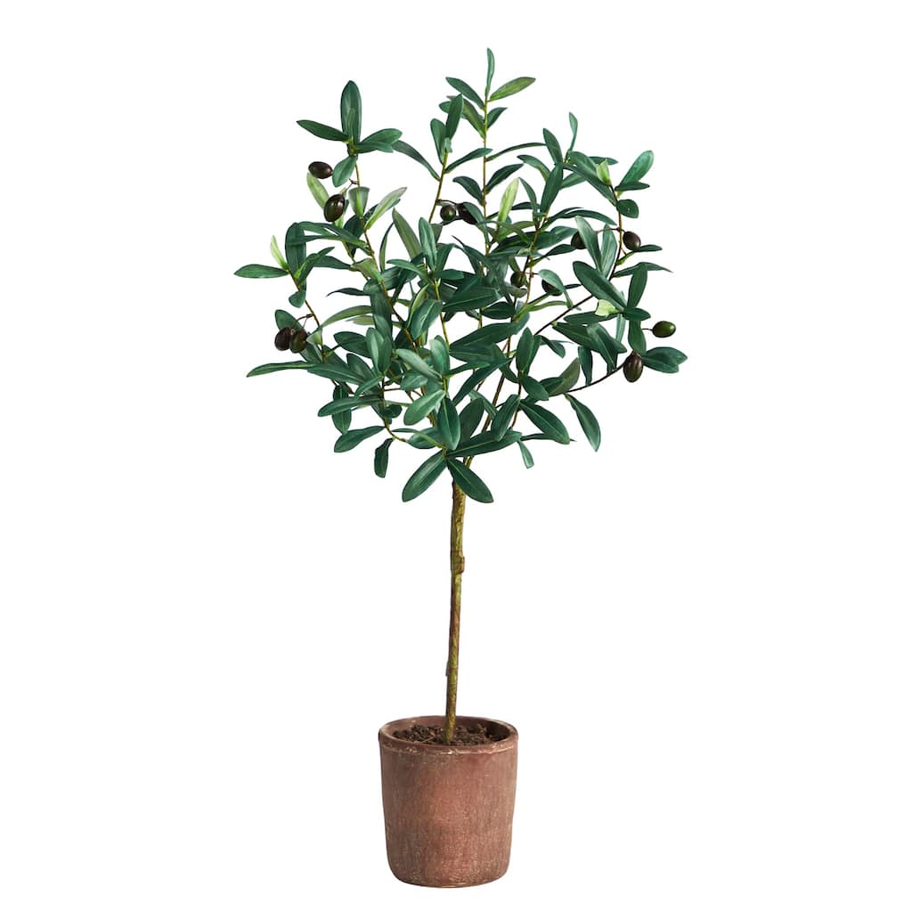 Artificial Olive Tree Indoor - 31 Inch Fake Tree with Planter - Realistic Faux Tree for Home Decor - Green - 31-40 Inches