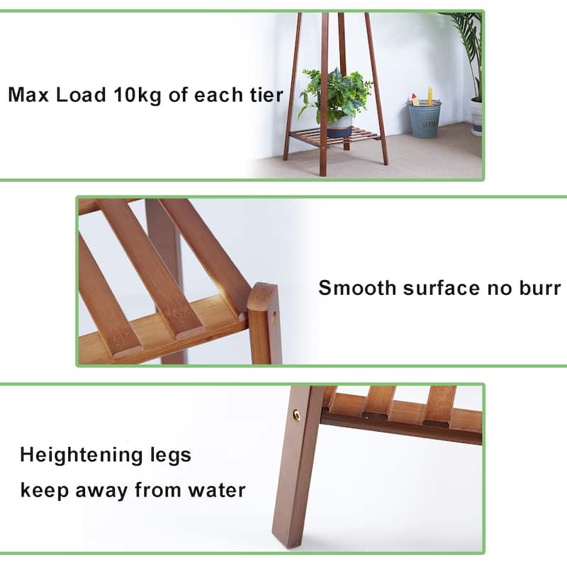 Wooden Flower Stand Plant Frame Balcony Multi-Tier Potted Shelving