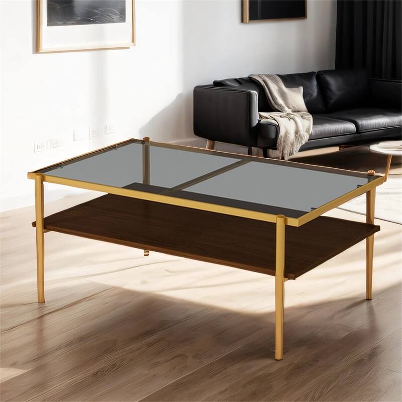 Rectangle Coffee Table with Tempered Glass top and Metal Legs