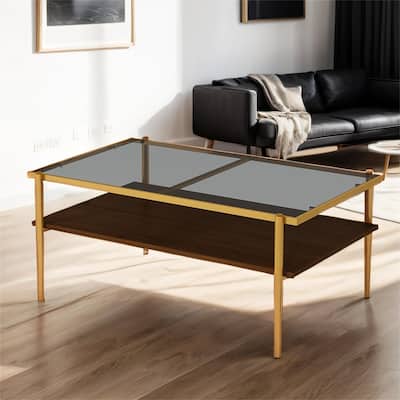 Rectangle Coffee Table with Tempered Glass top and Metal Legs