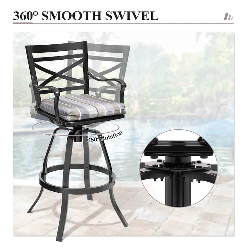 Outdoor Patio Swivel Bar Stool Aluminum Bar Chair with Sunbrella Cushion