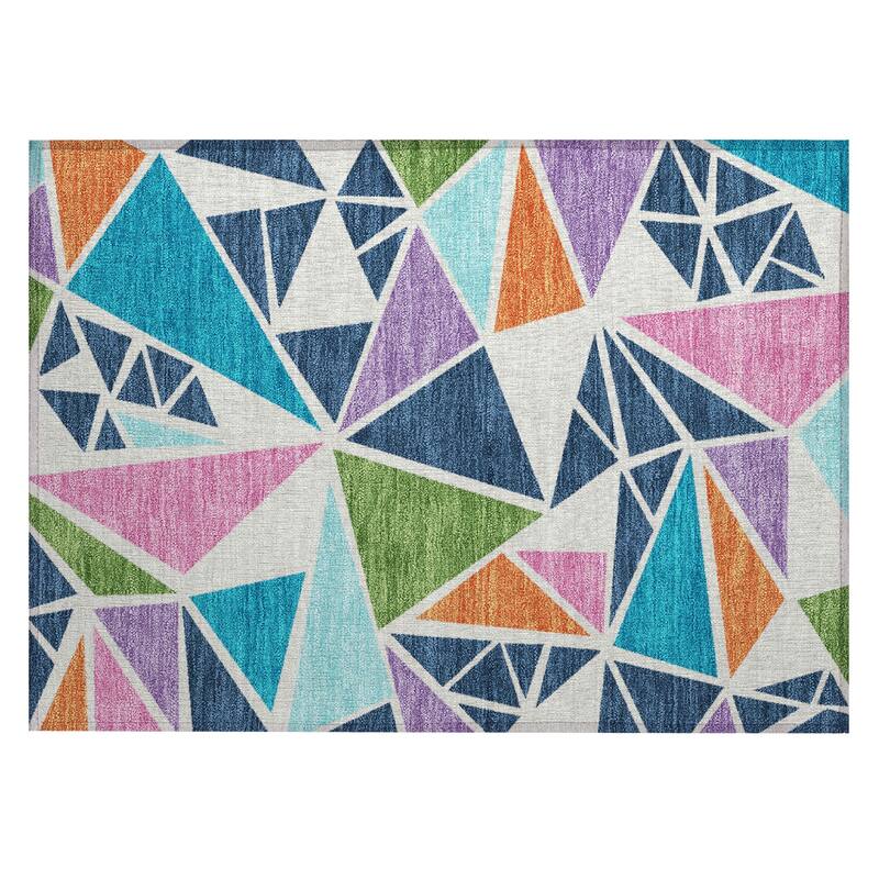 Machine Washable Indoor/ Outdoor Abstract Mosaic Chantille Rug