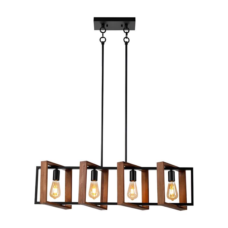4-Light Black/Brown Kitchen Island Pendant, Modern Rustic Style