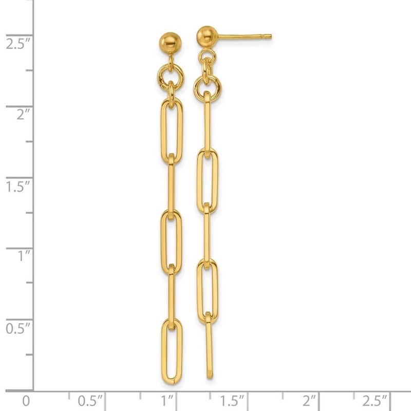 Curata 14k Yellow Gold 62.4x3.85mm Paperclip Link Dangle Post Earrings