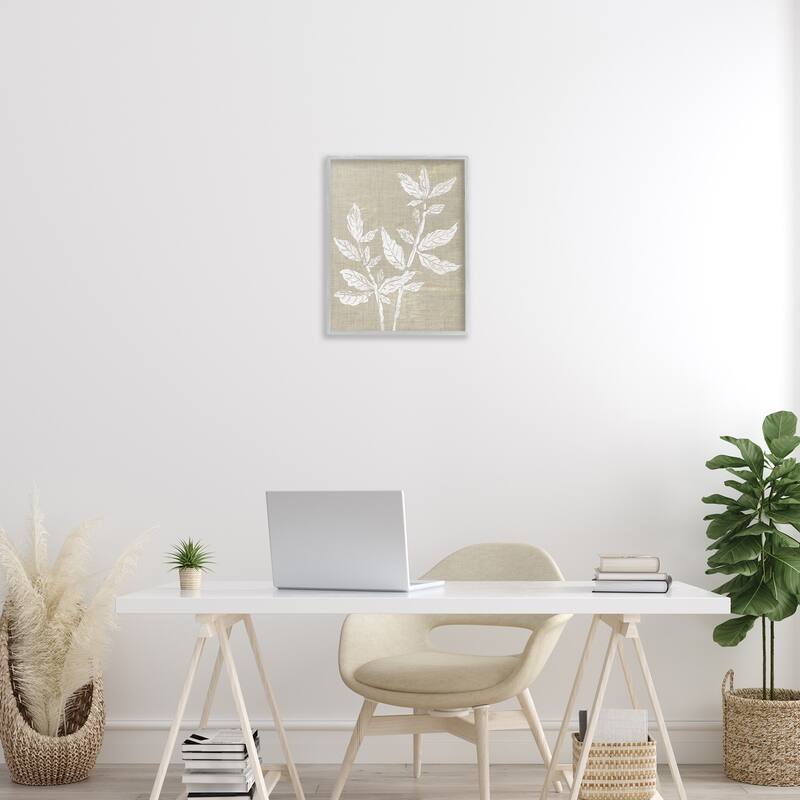 Stupell Boho Leaves on Natural Pattern Framed Giclee Art Design By Melissa Wang