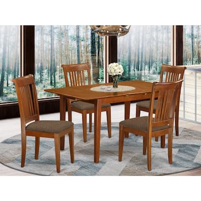 Extendable Dining Table Set - 6 Chairs, Saddle Brown, 30" x 60" Table