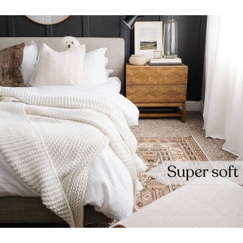 Organic Cotton Chunky Knit Oversized Throw Blankets, 50"X70"