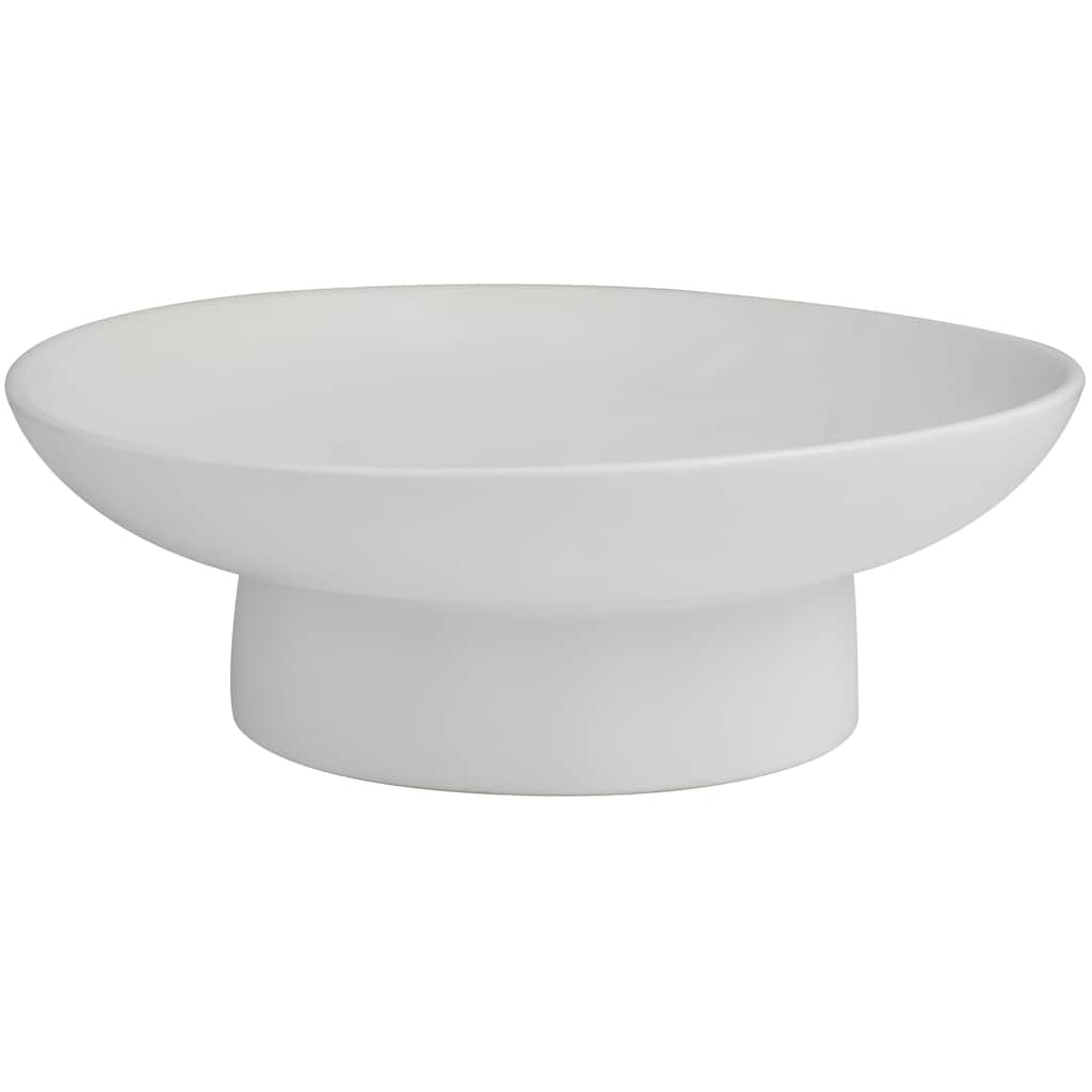 Ceramic Wide Decorative Bowl with Elevated Base - Black or White - Roche River Decor