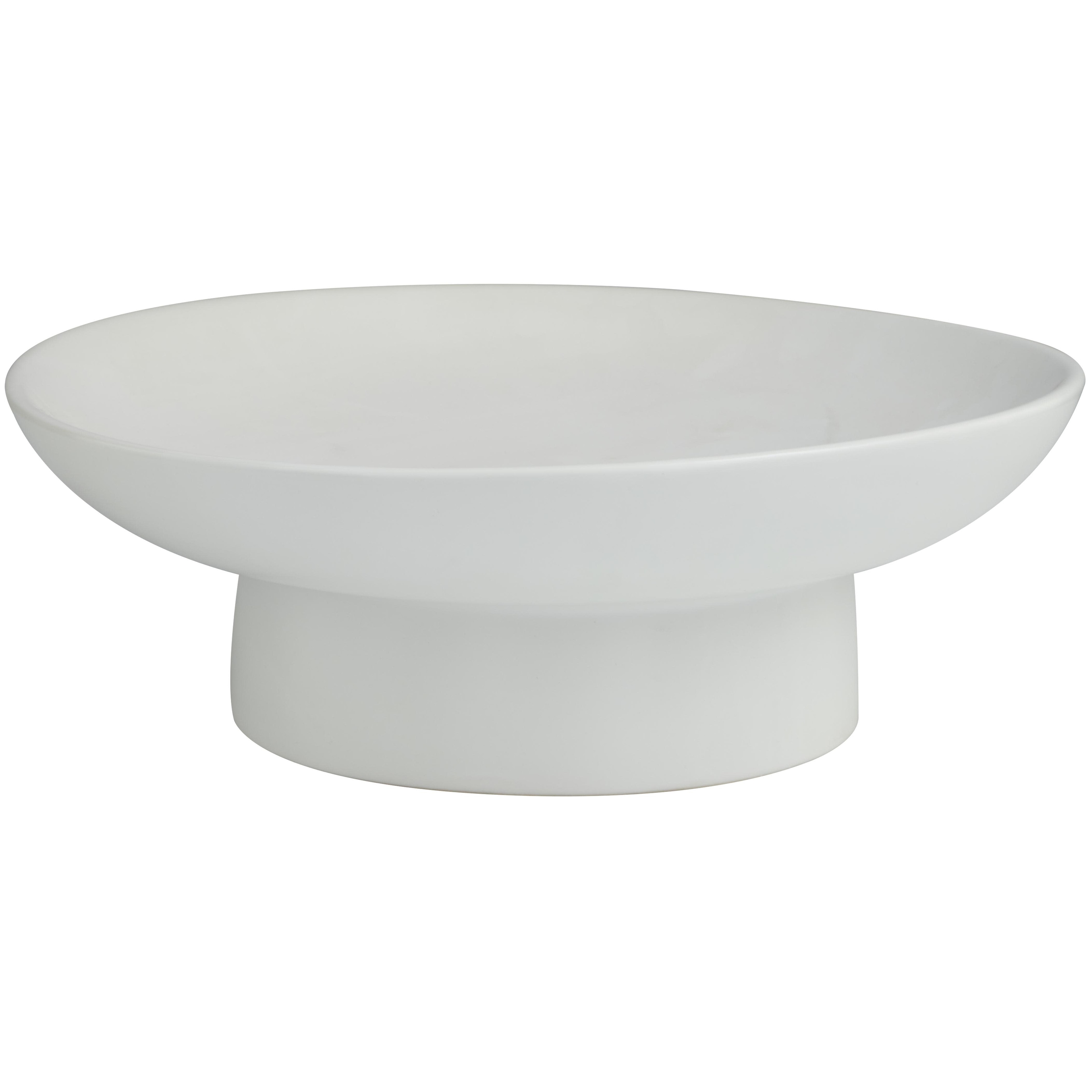 Ceramic Wide Decorative Bowl with Elevated Base - Black or White - Roche River Decor