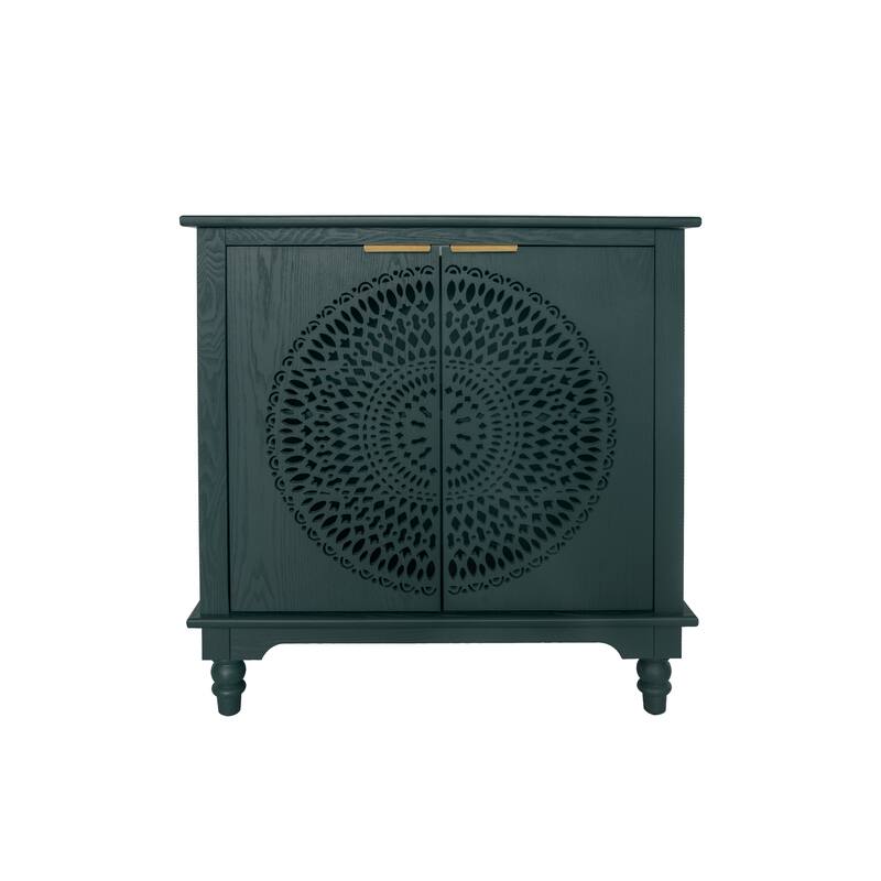 Hollow-Carved 2 Door Accent Cabinet Sideboard Buffet Storage Cabinet with Adjustable Shelf for Entryway Living Room Bedroom