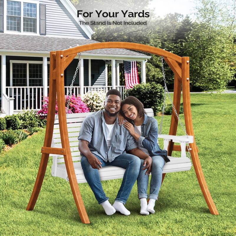 Upgraded 2-Person Wood Porch Swing with Cup Holders and Chains - N/A