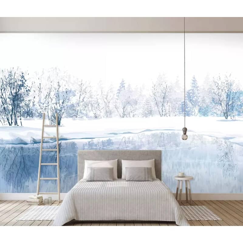 GK Wall Design Lake Winter Landscape Watercolor Removable Wallpaper