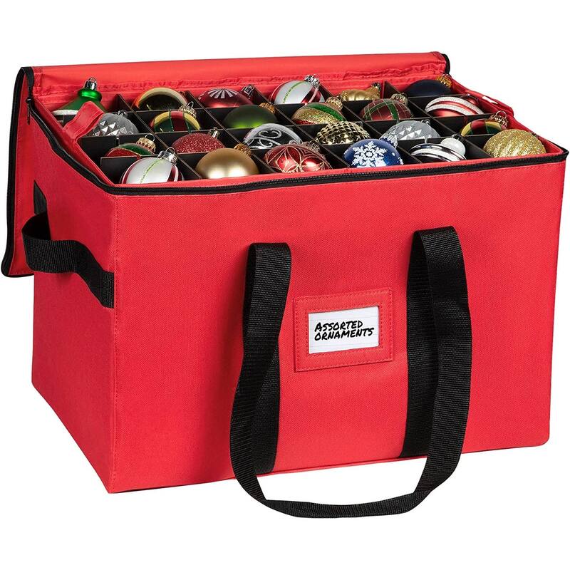Christmas Ornament Storage Container - Heavy Duty 600D Tear Resistant Material, Zippered, Adjustable Dividers - 96 3" Ornaments
