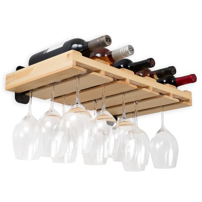 Wall Mounted Wood Floating Wine Liquor Bottle Rack - 21"D x 12"W x 2"H