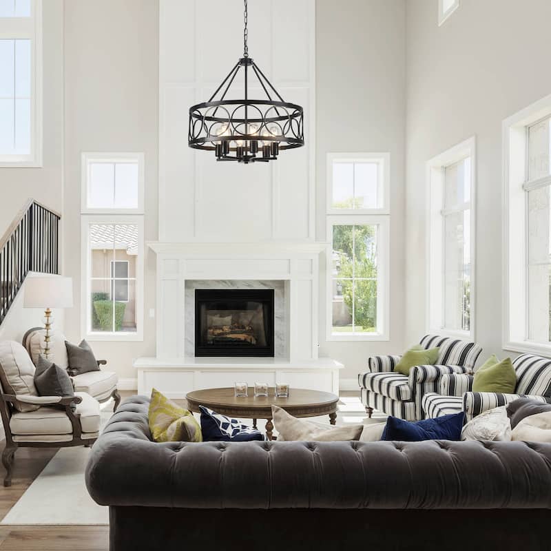 6-Light Candlestick Hanging Circle Linear Foyer Chandelier Lighting for Dining Room Kitchen Island
