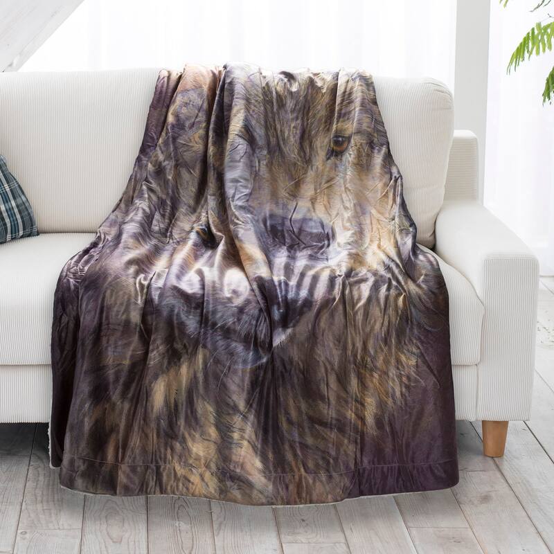 Sherpa Fleece Throw Blanket - Wolf Print by Lavish Home - Multicolor