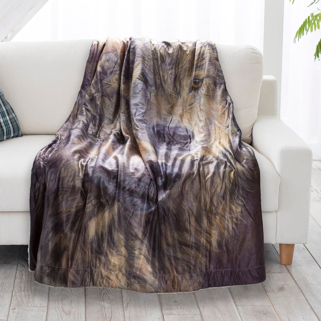 Sherpa Fleece Throw Blanket - Wolf Print by Lavish Home