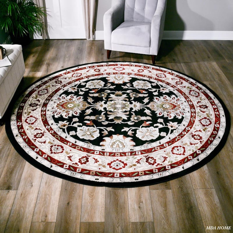 Hollywood Collection Floral Area Rug - 8'1'' Round - Black