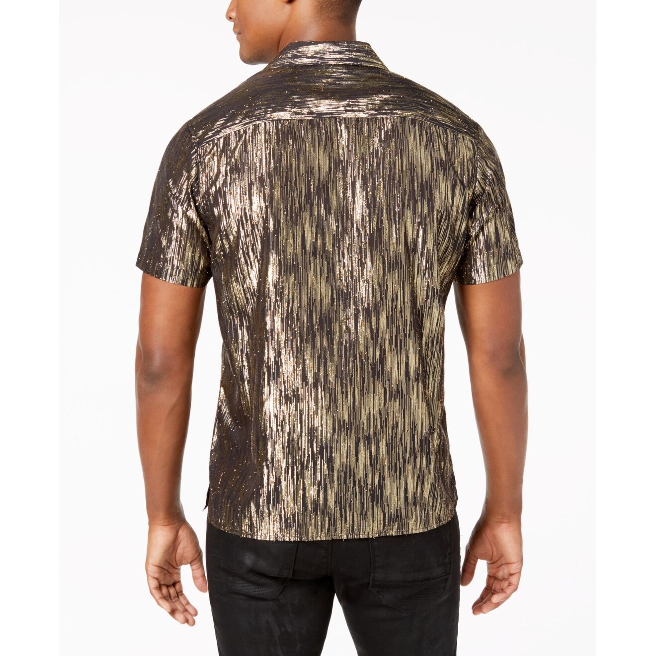 Shop Inc Gold Mens Large Shimmer Knit Button Down Shirt