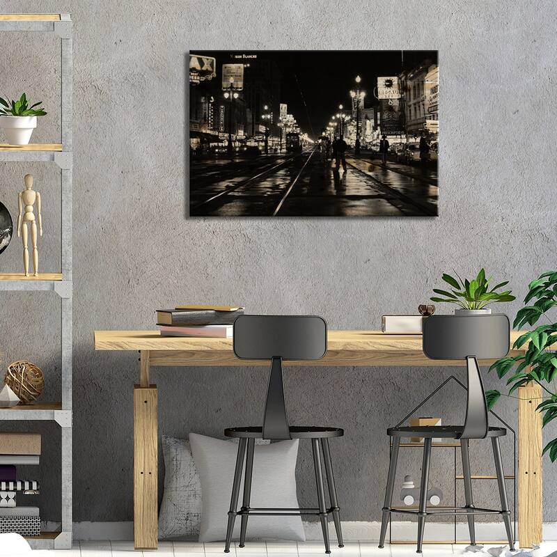 1950s Night Scene Canal Street New Orleans Louisiana USA Print On Wood by Vintage Images - Multi-Color