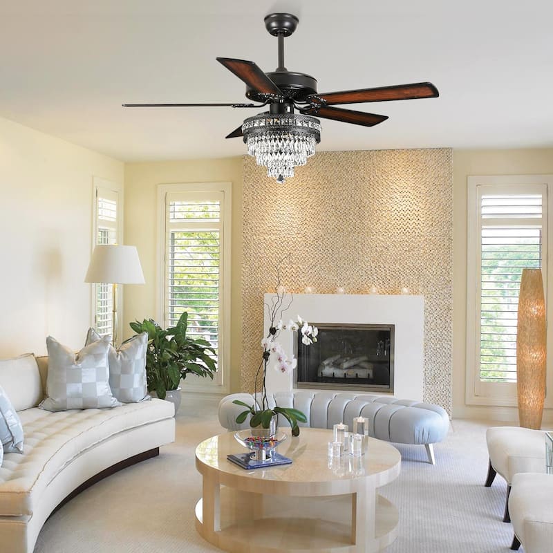 52" or 62" Crystal Ceiling Fan with Lights, Chandelier Ceiling Fans Lights with 6-Speed, APP Control, Dimmable, Timer