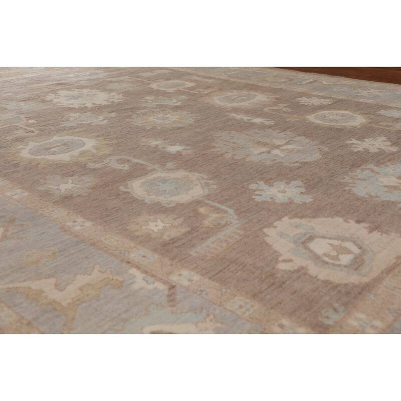 Hand Knotted Oriental 100% Wool Carpet Transitional All-Over Brown Oushak Area Rug - 11' 10'' X 9' 0''