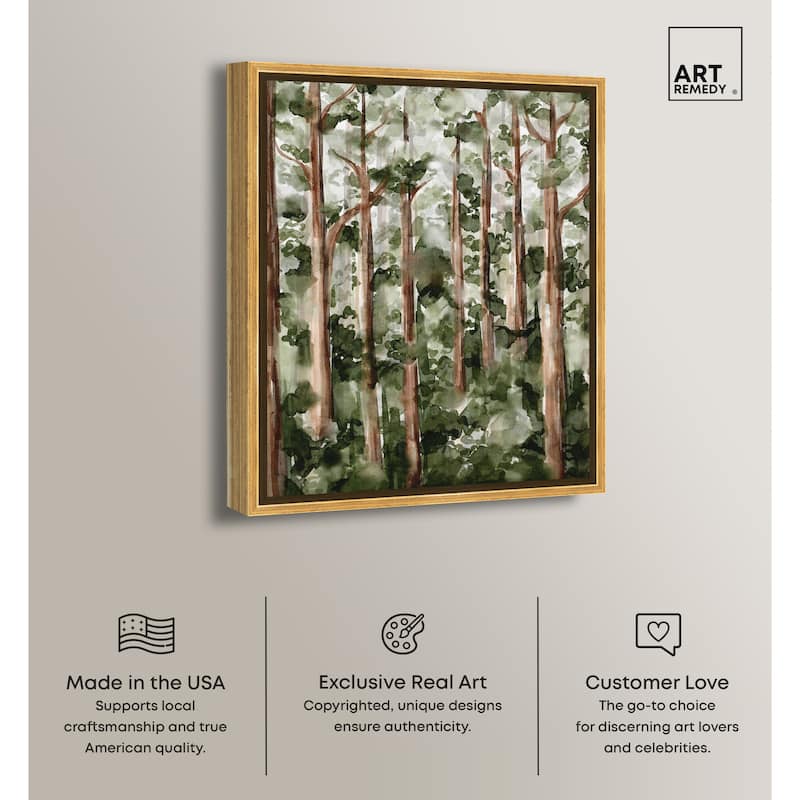 Art Remedy Wildy Forest Framed Landscape 1 Piece Canvas Wall Art Watercolor Style