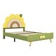 preview thumbnail 6 of 10, Twin Size Upholstered Platform Bed with Sunflower Shaped Headboard, Cute Bedframe w/Wood Slats Support for Kids Girls Boys Green