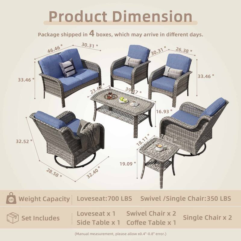 OVIOS 7 Pieces Outdoor Patio Swivel Chair Loveseat Conversation Set