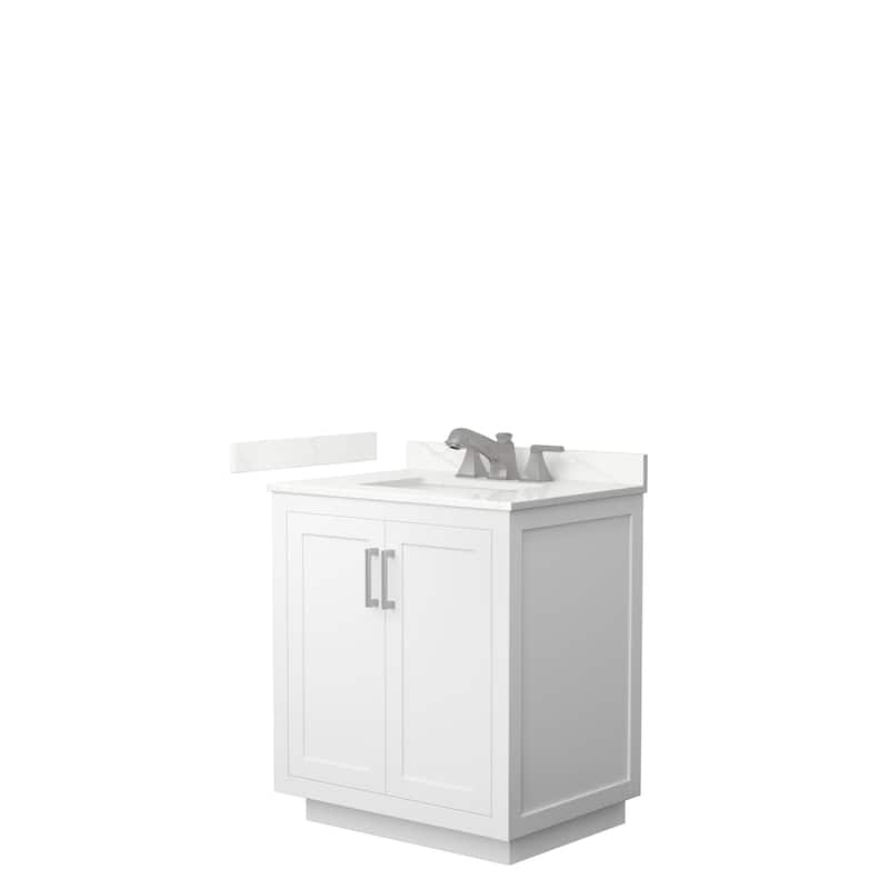 Miranda 30-inch Single Vanity, Quartz Top - White, Nickel Trim, Giotto Quartz Top