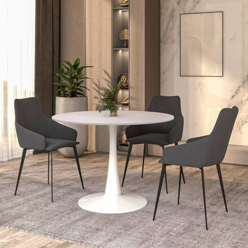 LeisureMod Bristol 40" Round Dining Table for 4 with MDF Wood Tabletop in White Steel Base for Kitchen & Dining Room