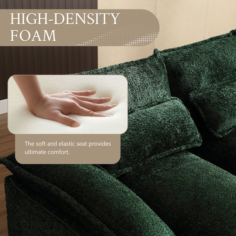 Chenille Upholstered U-Shaped Living Room Sectional Sofa With Wooden Legs