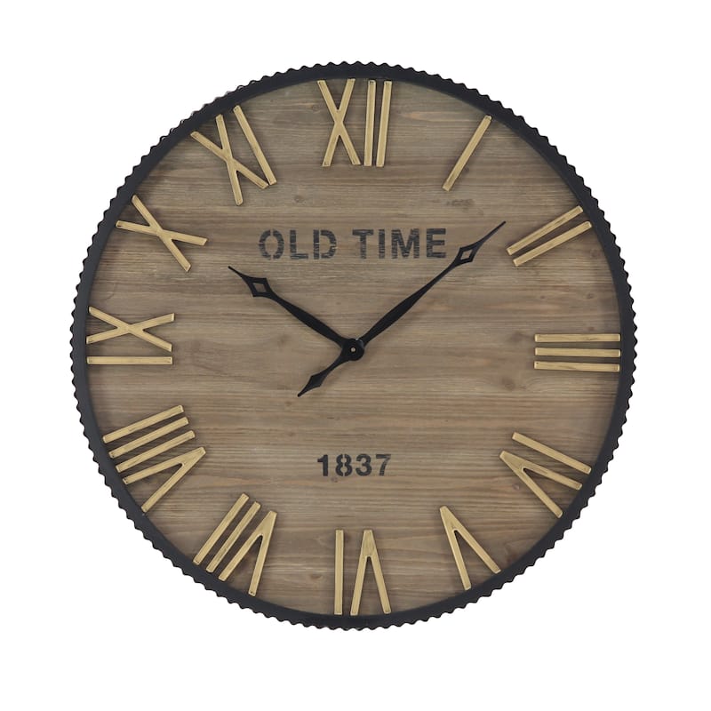Brown Wooden Decorative Wall Clock with Gold Accents