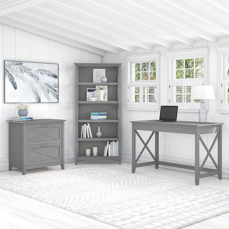 Key West 48W Writing Desk with Cabinet and Bookcase by Bush Furniture - Cape Cod Gray