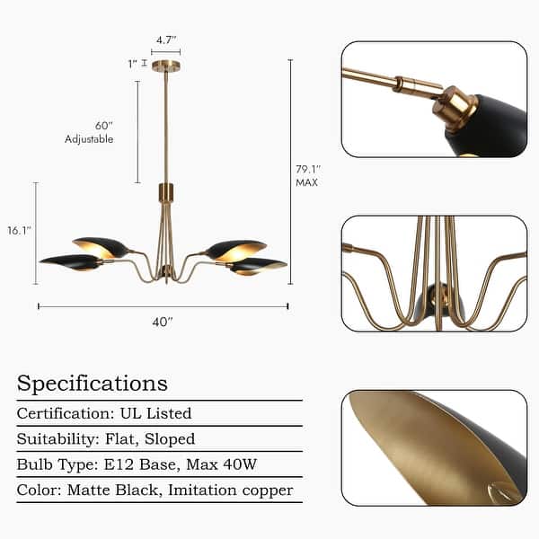 dimension image slide 5 of 10, Modern Multi-Light Large Black Gold Sputnik Chandelier Metal Pendant Lights for Dining Room