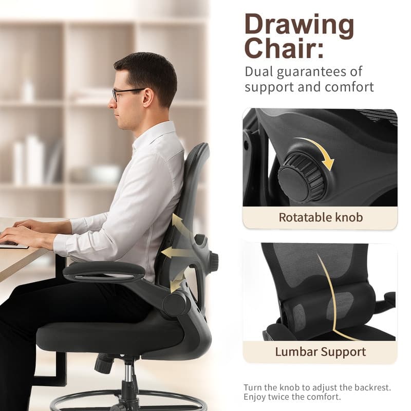 Breathable Mesh Tall Office Chair Drafting Chair With Adjustable Footrest Ring