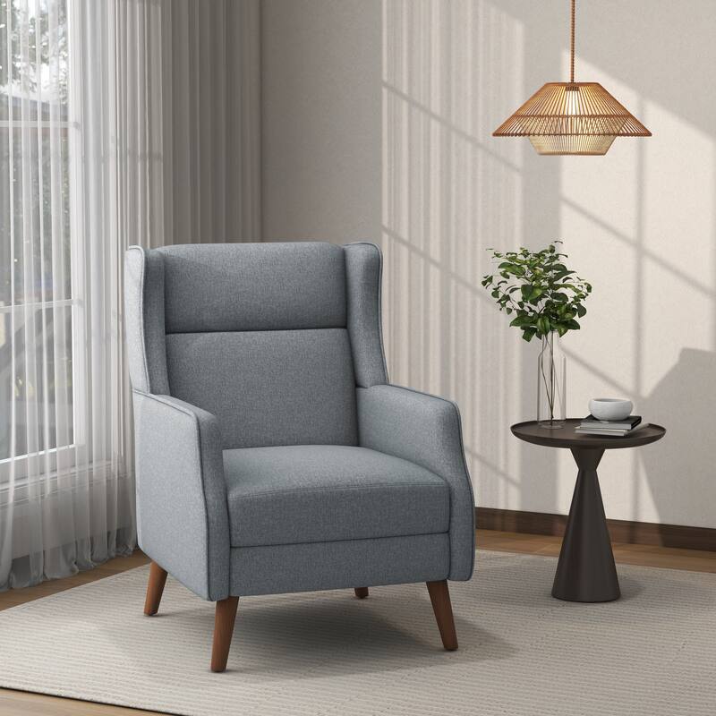 Cotton Linen Accent Chair with Wood Legs