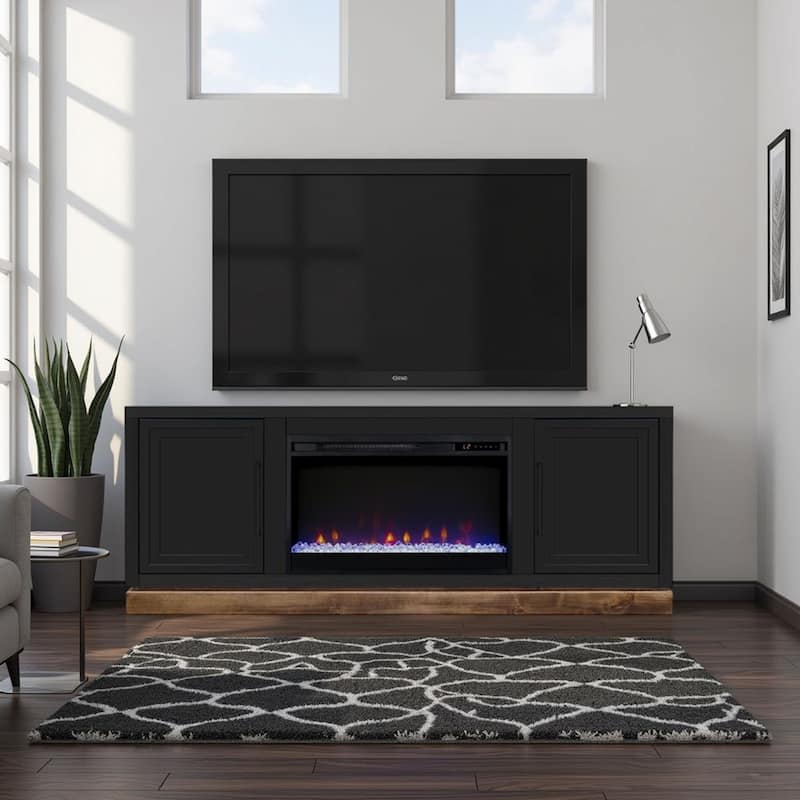 Bridgevine Home Nora 64 inch Fireplace TV Stand, for TVs up to 85 inches, Two-Tone Finish - Black and Whiskey