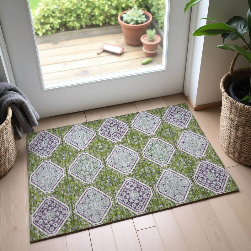 Premium Washable Super Soft Global Modern Mayfield Rug - Lime - 1'8" x 2'6"