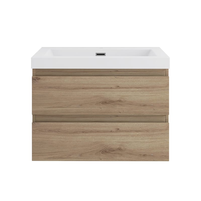 Angela Wall Mounted Bathroom Vanity in F. Oak with White Cultured Marble Top