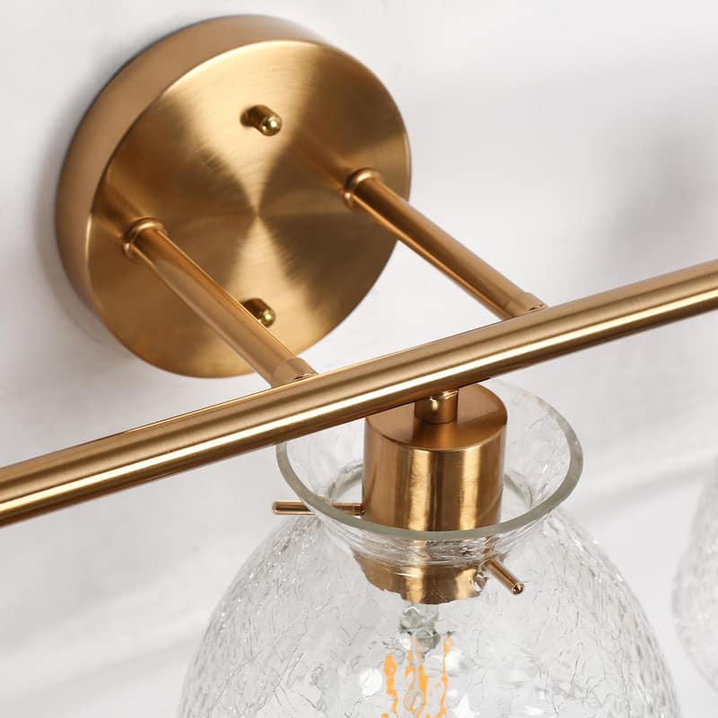 Uolla Modern 3-Light Glam Gold Linear Dome Bathroom Vanity Lights with Crackle Glass - L 23.6" x W 8.2" x H 9"