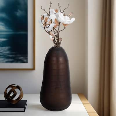 Sagebrook Home Glass Smokey Brown Cylinder Ridged Vase