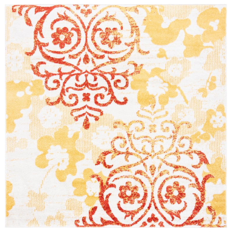 SAFAVIEH, Adirondack Rena Damask Floral Distressed Rug - 6'7" Square - Grey/Gold